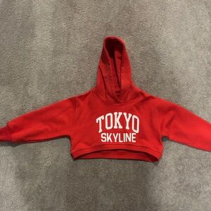 Zara Vibrant Red Girls Cropped Hoodie with White Print. Never worn Size 8-9